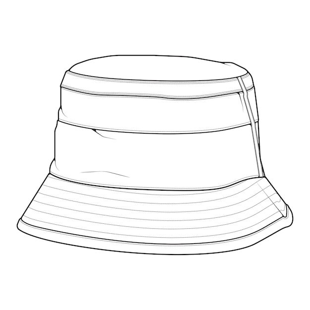 vector de dibujo de contorno de sombrero de cubo, sombrero de cubo en un estilo de boceto, esquema de plantilla de entrenadores,