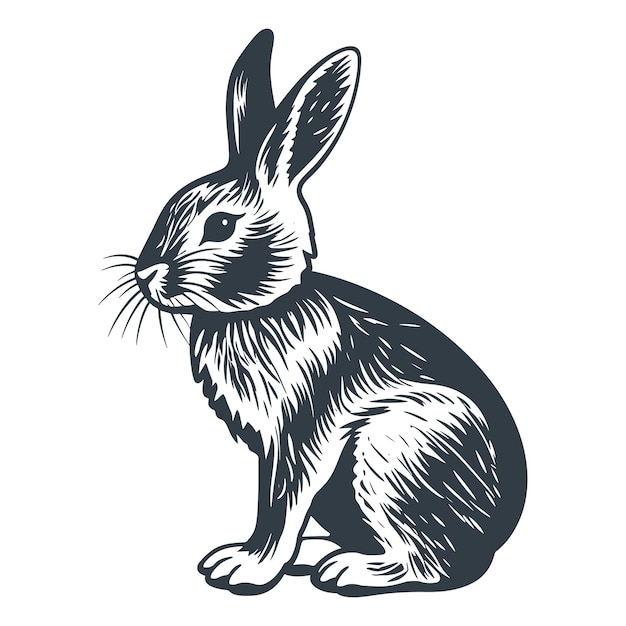 Vector de dibujo de estilo grabado en madera de conejo