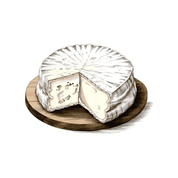Vector vector de dibujo de estilo grabado de queso camembert