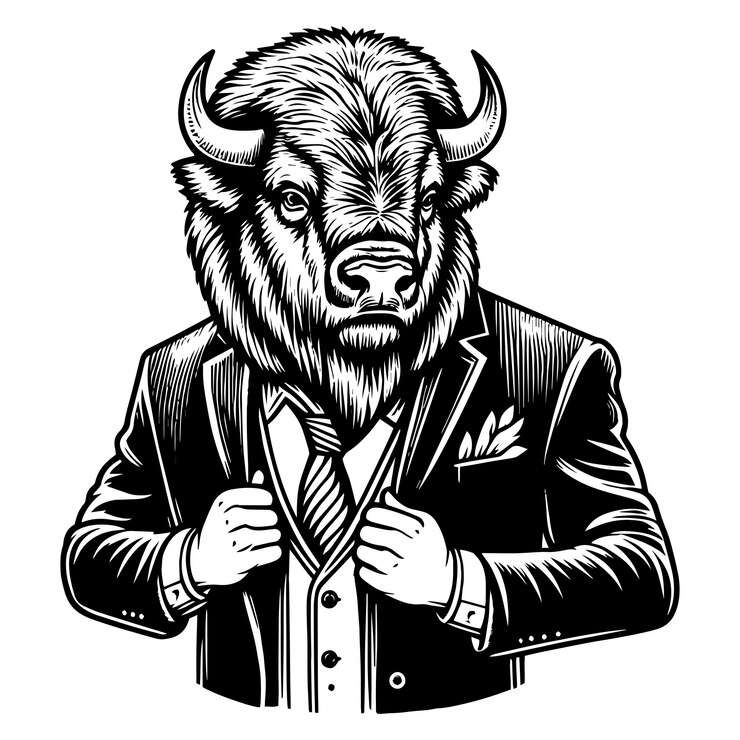 Vector vector de dibujo grabado por un hombre de negocios de búfalo