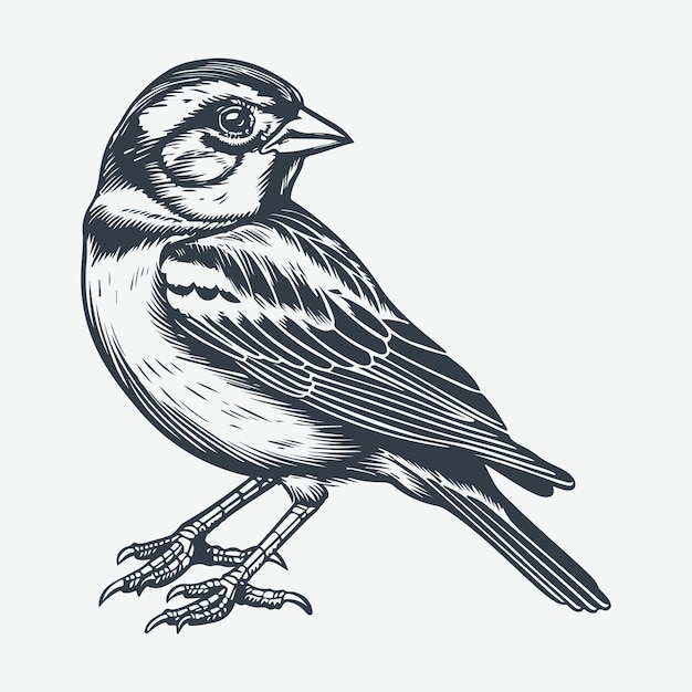Vector vector de dibujo de grabado en madera vintage de pájaro gorrión
