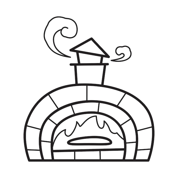 Vector de dibujo de horno de pizza antiguo