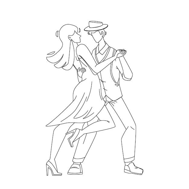 Vector de dibujo de lápiz de línea negra de pareja de bailarines de baile  de salsa.