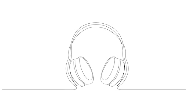 Vector uno Dibujo de línea continua de auriculares, altavoces, auriculares y auriculares