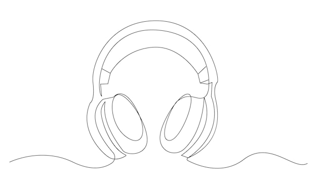 Vector uno Dibujo de línea continua de auriculares, altavoces, auriculares y auriculares