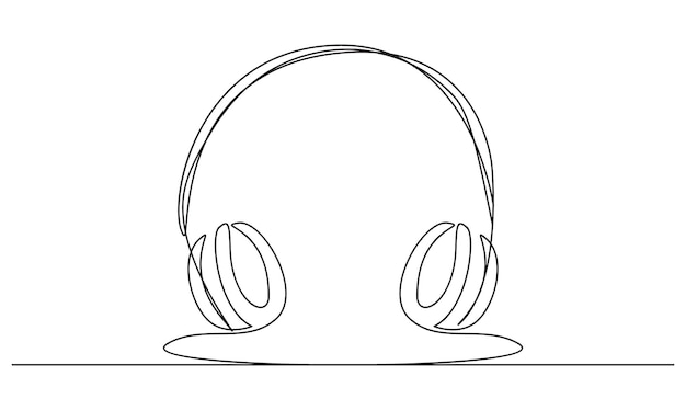 Vector uno Dibujo de línea continua de auriculares, altavoces, auriculares y auriculares