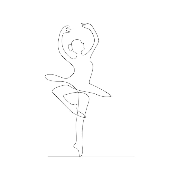 Vector en un dibujo de línea continua de bailarina de ballet minimalista aislada sobre un fondo blanco