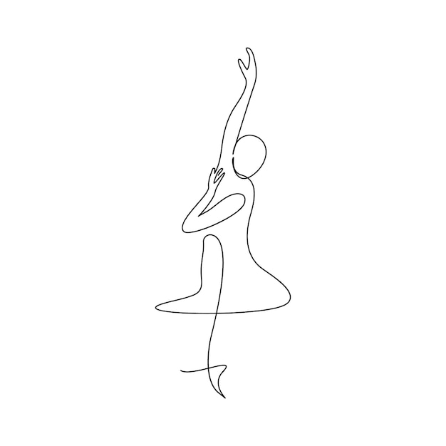 Vector en un dibujo de línea continua de bailarina de ballet minimalista aislada sobre un fondo blanco