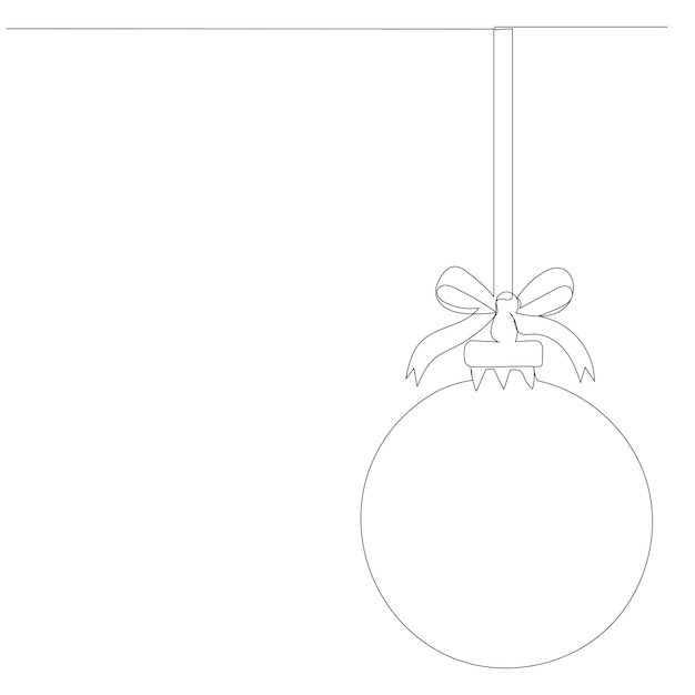 Vector de dibujo de línea continua de bosquejo de bola de árbol de navidad