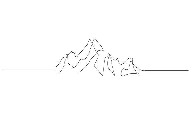 Vector uno dibujo de línea continua de la cordillera paisaje minimalista aislado en fondo blanco