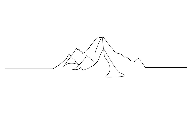 Vector uno dibujo de línea continua de la cordillera paisaje minimalista aislado en fondo blanco