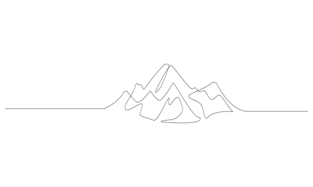 Vector uno dibujo de línea continua de la cordillera paisaje minimalista aislado en fondo blanco