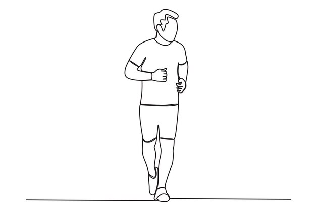 Vector dibujo de línea continua de un hombre haciendo correr deporte ilustración vectorial vector premium
