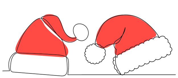 Vector de dibujo de línea continua de sombrero de santa