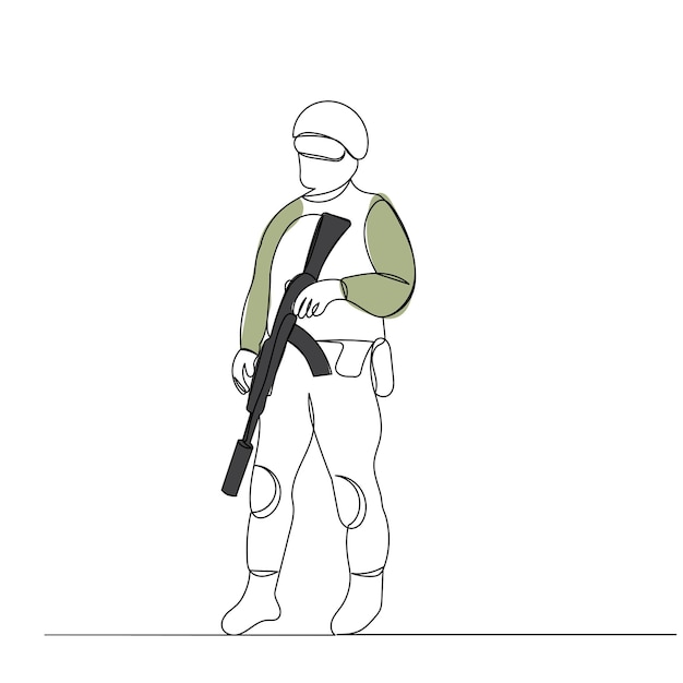 Vector de dibujo de línea militar de soldado