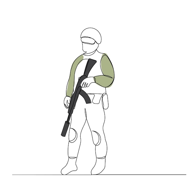 Vector vector de dibujo de línea militar de soldado