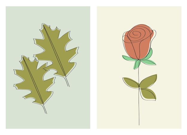 Vector vector un dibujo de línea minimalista de flores y follaje en estilo de arte de línea