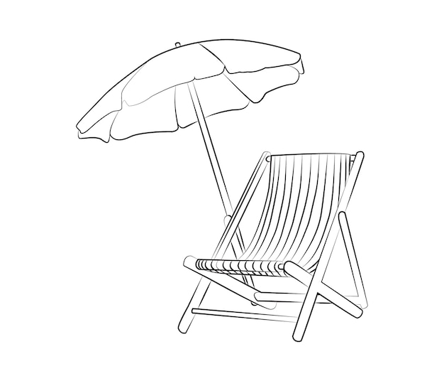 Vector un dibujo de línea silla de paraguas de playa para el concepto de vacaciones de verano