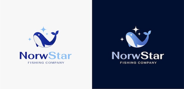 Vector de dibujo de logotipo de pesca de estilo norte de ballena azul