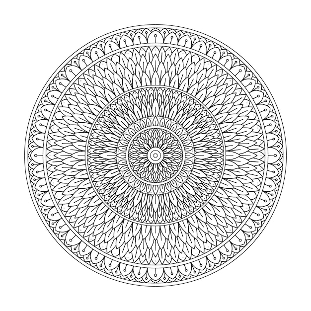 Vector vector de dibujo de mano de ornamento de círculo de plumas de mandala