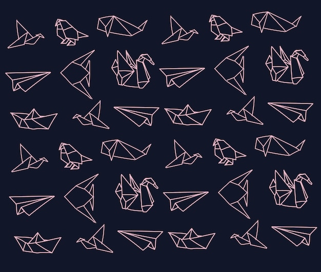 Vector de dibujo de pájaro de origami. Origami de arte japonés, ilustración vectorial de dibujo a mano