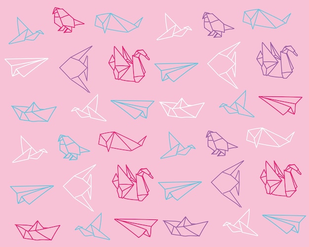 Vector de dibujo de pájaro de origami. Origami de arte japonés, ilustración vectorial de dibujo a mano