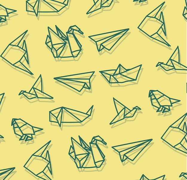 Vector de dibujo de pájaro de origami. Origami de arte japonés, ilustración vectorial de dibujo a mano