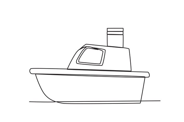 Vector de dibujo de una sola línea de buque contenedor para el envío marítimo y concepto logístico continuo