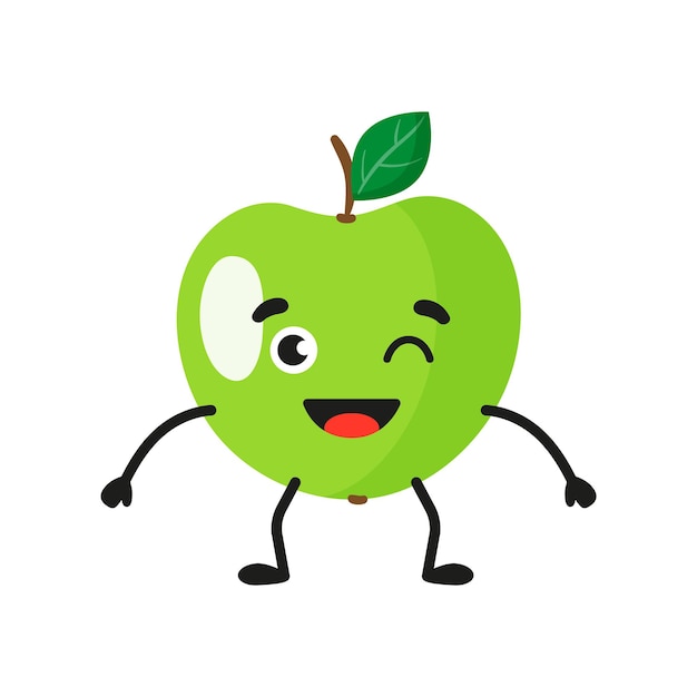 Vector de dibujos animados alegre personaje de manzana lindo. Concepto de niños.