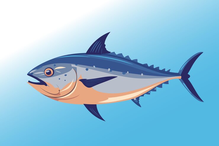 Vector vector de dibujos animados de atún bajo el agua