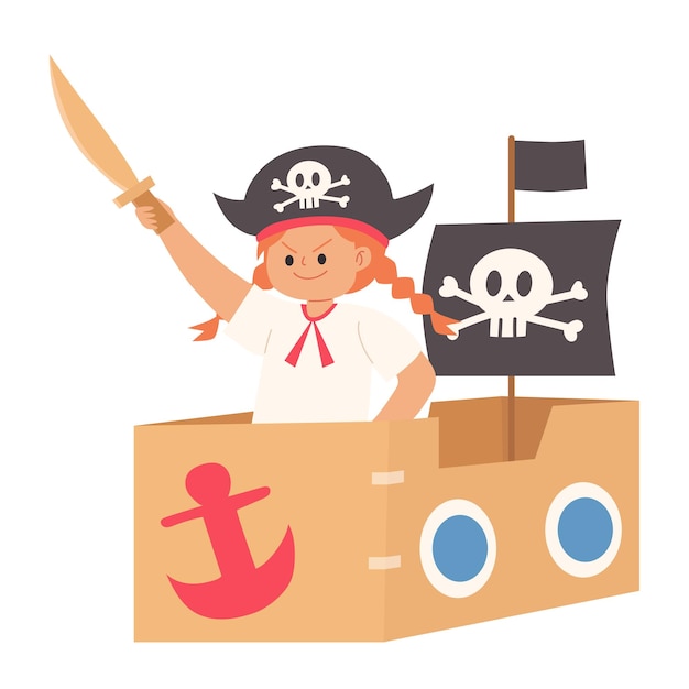 Vector vector de dibujos animados de barco pirata de cartón