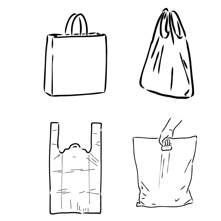 Vector vector de dibujos animados de bolsa de plástico e ilustración vector de bolsa de plástico