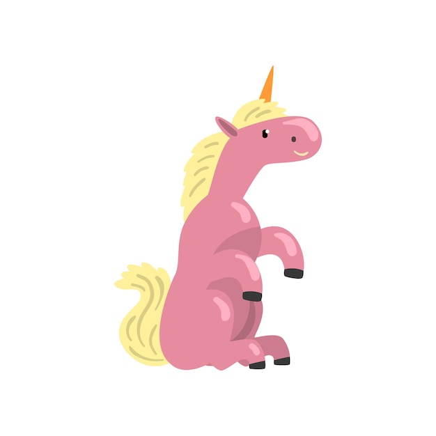 Vector de dibujos animados de carácter animal de fantasía mágica lindo unicornio rosa ilustración aislada sobre fondo blanco