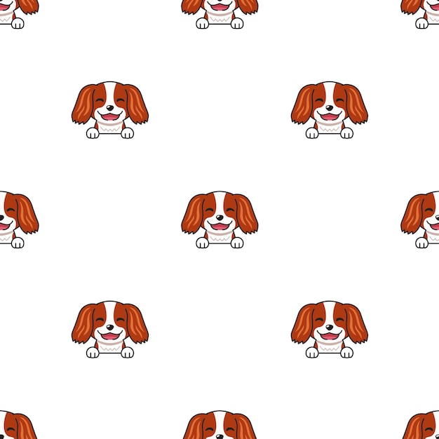 Vector de dibujos animados carácter cavalier king Charles Spaniel perro de patrones sin fisuras
