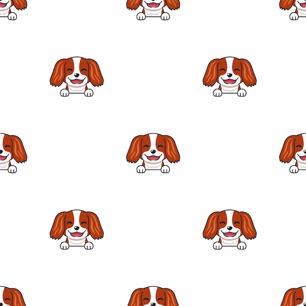 Vector de dibujos animados carácter cavalier king Charles Spaniel perro de patrones sin fisuras