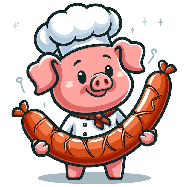 Vector vector de dibujos animados de cerdo chef lindo sobre fondo blanco