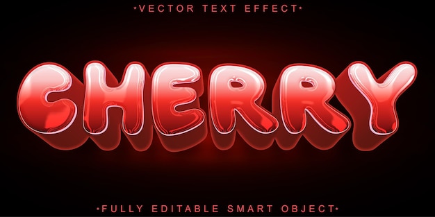 Vector de dibujos animados de cereza roja Efecto de texto de objeto inteligente totalmente editable