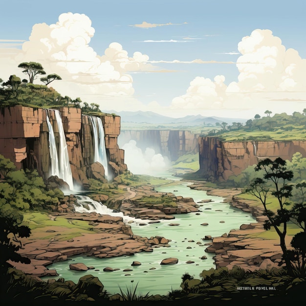 Vector de dibujos animados del circuito superior de las cataratas del Iguazú en fondo blanco