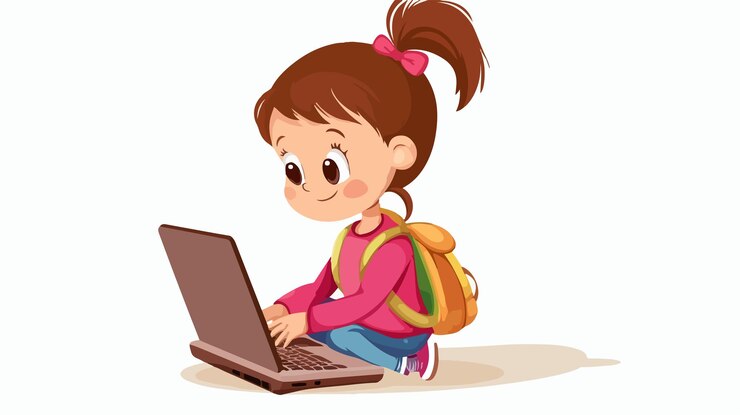 Vector vector de dibujos animados coloridos de una niña de escuela linda sonriendo