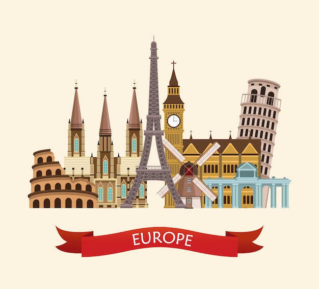 Vector de dibujos animados de concepto de viajes de Europa