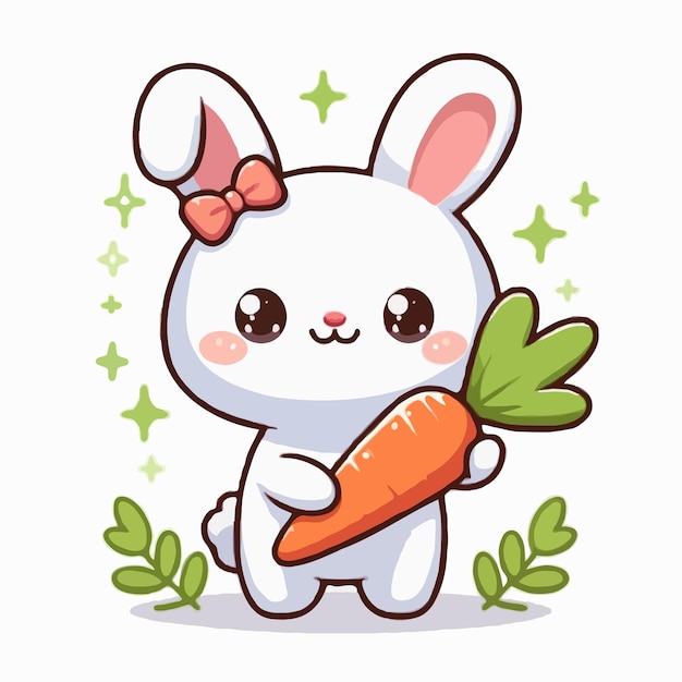 Vector de dibujos animados de conejo lindo sobre fondo blanco