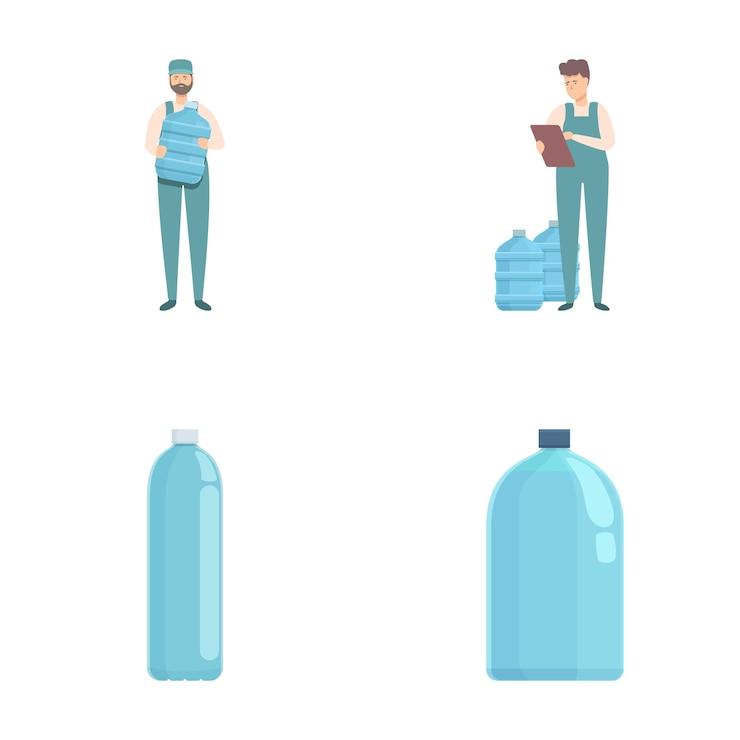 Vector el vector de dibujos animados del conjunto de iconos de entrega de agua potable