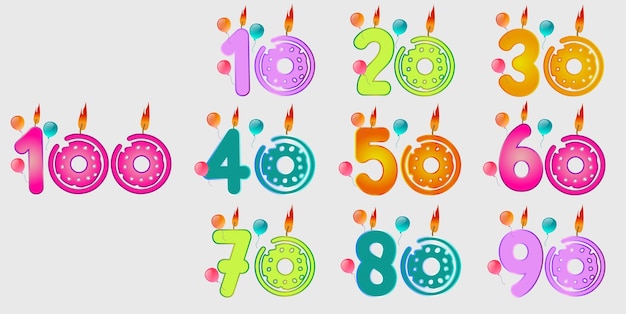 Vector dibujos animados cumpleaños aniversario números velas