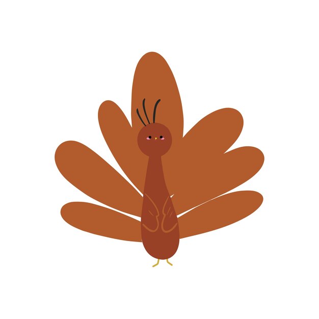 Vector de dibujos animados dibujado a mano lindo pájaro de pavo feliz aislado en fondo blanco