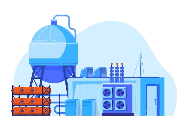 Vector de dibujos animados de diseño de generación de electricidad alternativa de industria de petróleo y gas de energía de fábrica