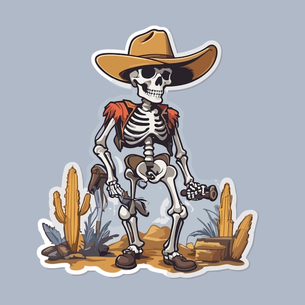 Vector vector de dibujos animados de esqueletos de vaqueros