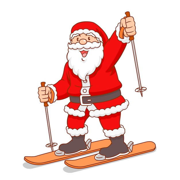 Vector de dibujos animados de esquí de santa claus.