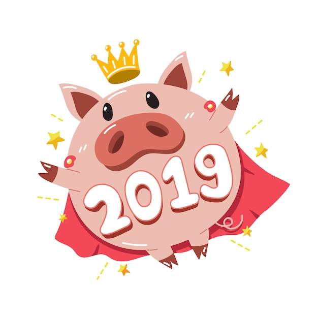 Vector de dibujos animados feliz año nuevo 2019 lindo cerdo