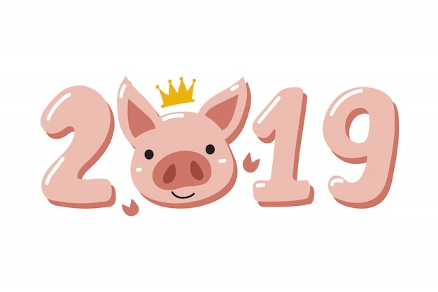 Vector de dibujos animados feliz año nuevo chino 2019 año de cerdo