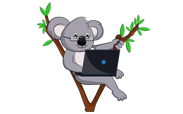 Vector vector de dibujos animados feliz koala trabajando en árbol animal ilustración